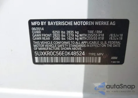 2014 BMW X5 xDrive35I z USA, uszkodzony, nr VIN 5UXKR0C56E0K48524